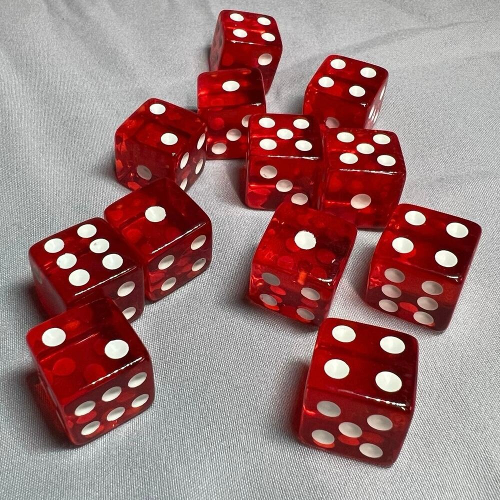 Set of 12 Red - White Translucent Dice 16mm Standard Game Dice